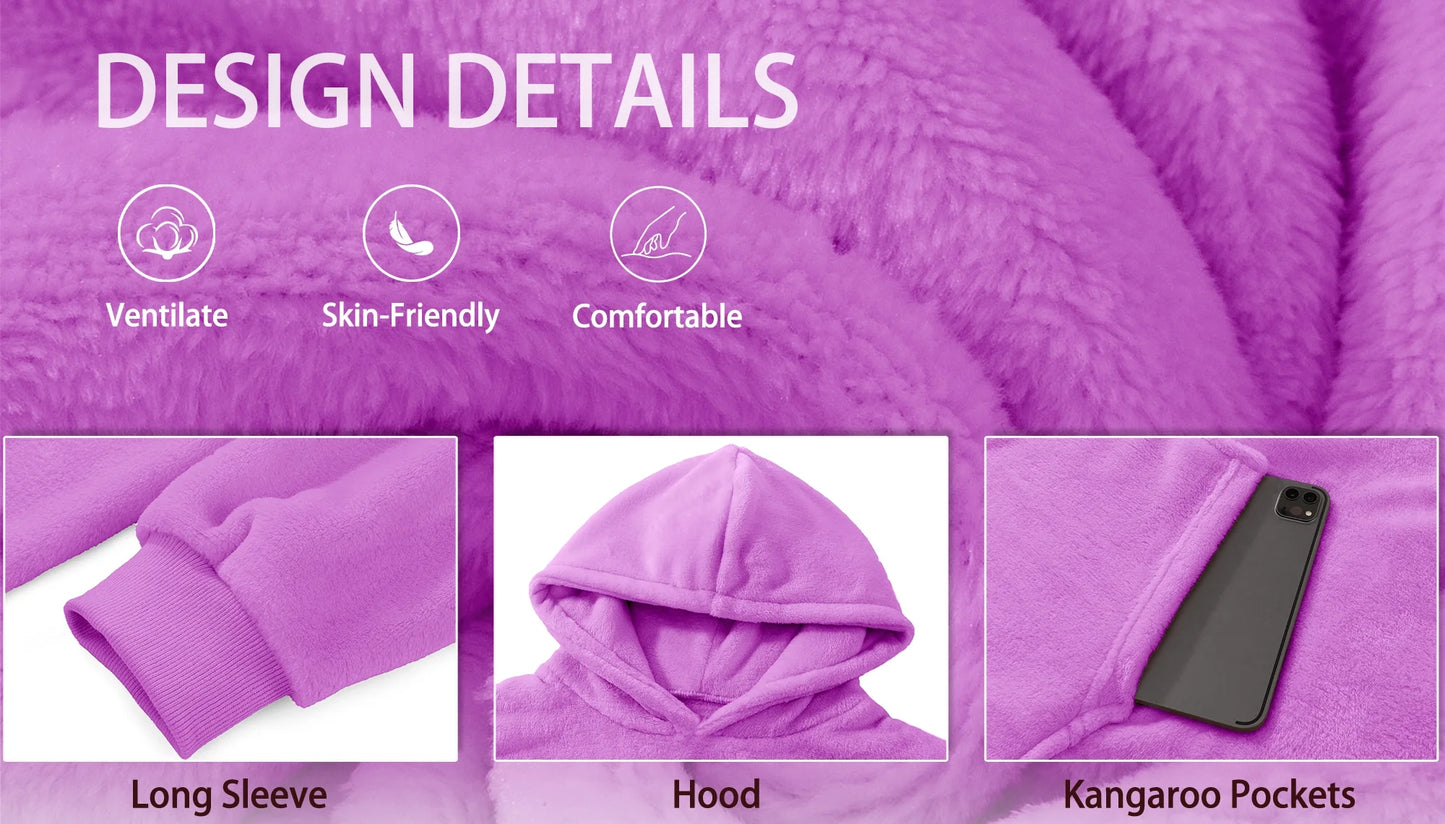 Wearable Blanket Hoodie Sweatshirt for Women and Men, Warm and Cozy Blanket Hoodie, Flannel Blanket with Sleeves and Giant Pocket