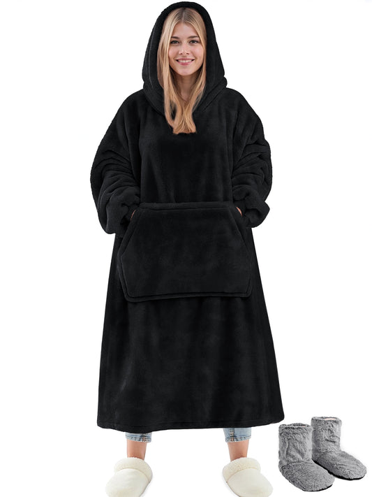 Wearable Blanket Hoodie Sweatshirt for Women and Men, Warm and Cozy Blanket Hoodie, Flannel Blanket with Sleeves and Giant Pocket