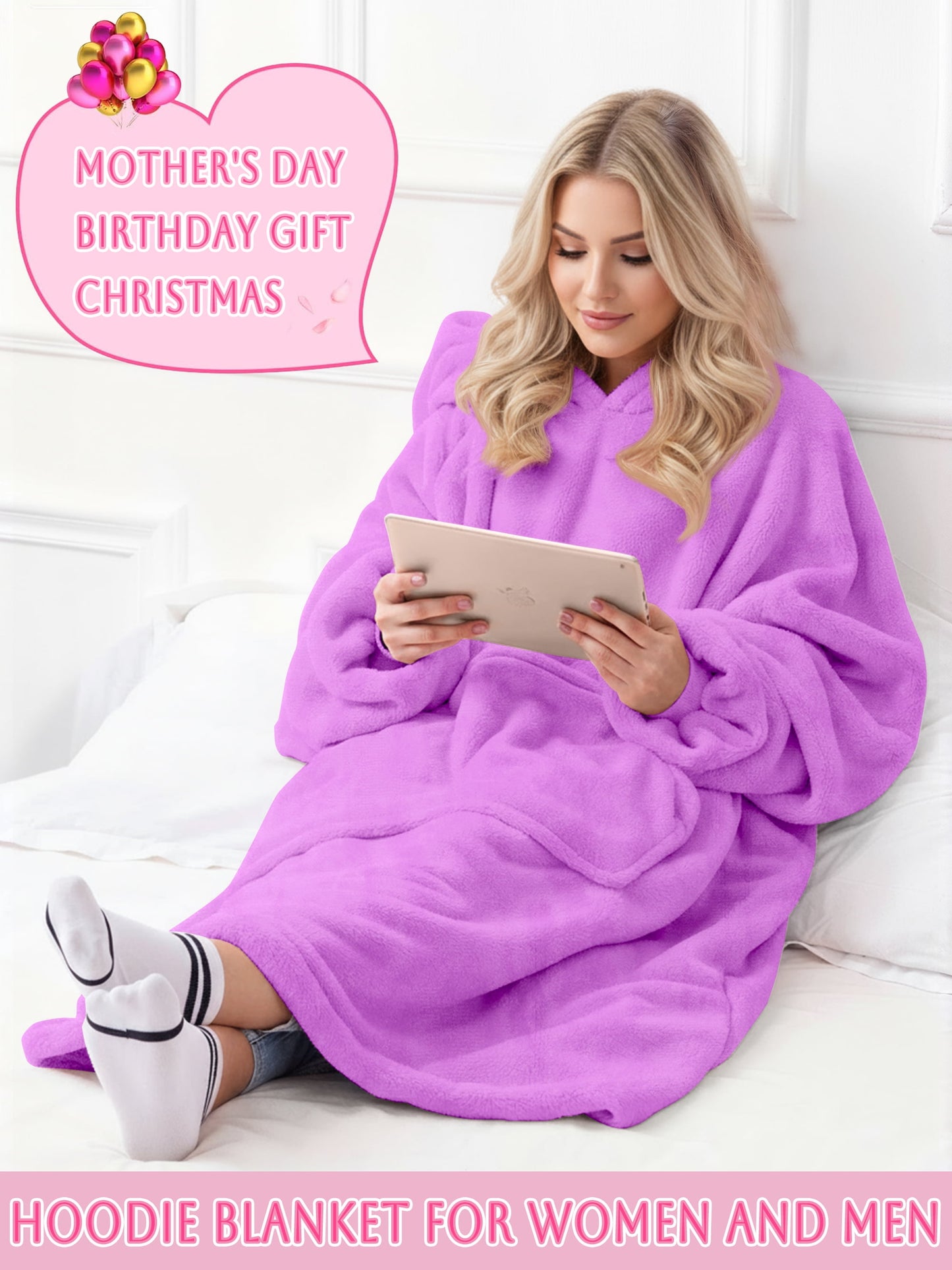 Wearable Blanket Hoodie Sweatshirt for Women and Men, Warm and Cozy Blanket Hoodie, Flannel Blanket with Sleeves and Giant Pocket